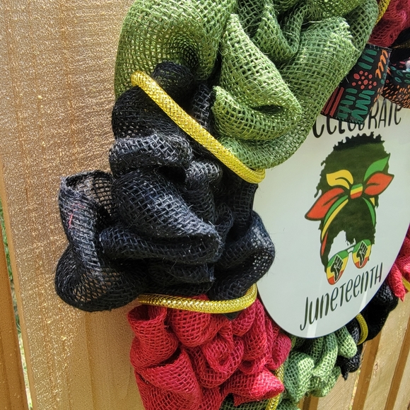 Celebrate Juneteenth Handmade Burlap Wreath- 21 inches - Picture 12 of 12
